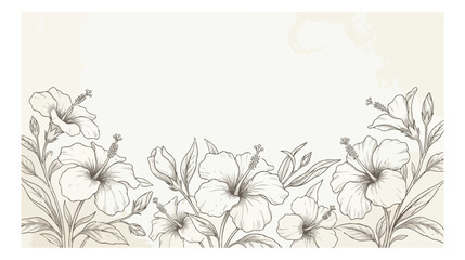 Vintage hibiscus flower line art border, hand drawn tropical floral vector illustration, elegant botanical frame on beige background © I'm_coming