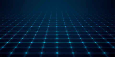 Obraz premium 3D sci-fi network mesh with neon cyan light points and selective focus depth