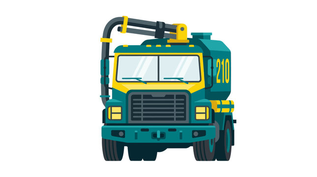Modern Water Truck with Boom and Hose, Industrial Vehicle Illustration