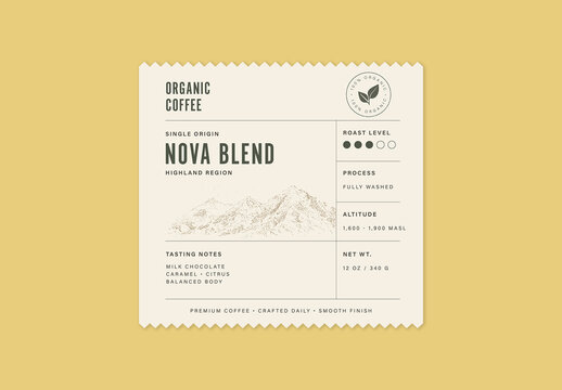 Label Template For Coffee Packaging, Product Stickers, Vintage Tags, Branding Labels