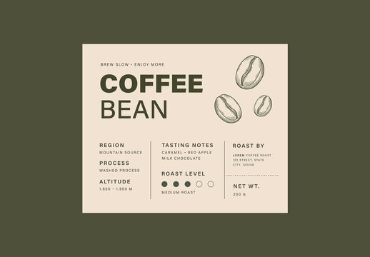 Label Template For Coffee Packaging, Product Stickers, Vintage Tags, Branding Labels