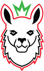 Obraz premium Friendly Alpaca Llama Mascot Logo with a Green Crown Symbolizing Royalty and Gentle Leadership