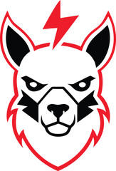 Obraz premium Furious llama head with red lightning bolt on forehead
