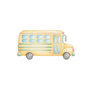 Watercolor yellow school bus isolated on black background