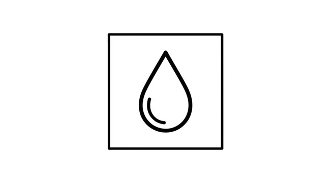 Water Drop Icon Inside Square Frame, Simple Line Art Symbol for Liquid, Moisture, Purity