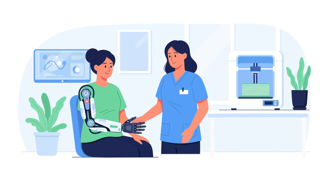 Prosthetic Hand Fitting: Doctor and Patient, 3D Printing Innovation