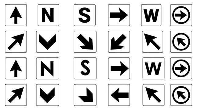 Directional Arrows and Compass Points Icons Set