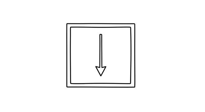 Simple Down Arrow Icon in Square Frame, Minimalist Design