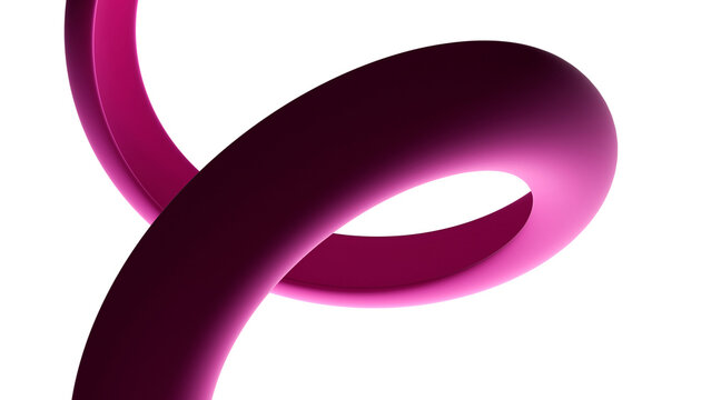 Abstract pink magenta organic spiral curve structure isolated on white background, modern 3D rendering