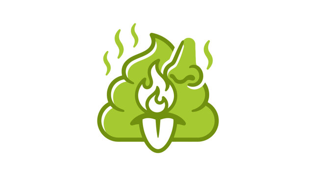 Smelly Poop Emoji with Fire and Tongue Out - Bad Smell and Stinky Concept