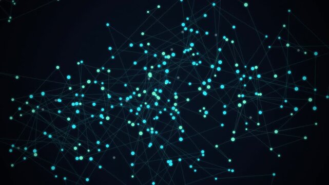 Abstract background loop of smooth flowing network lines suddenly snapping and dissolving into glowing particles