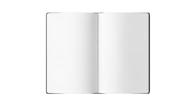 Open blank notebook with two empty pages isolated on transparent background
