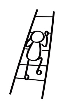 はしごを登る棒人間の後ろ姿