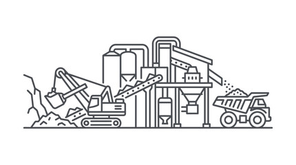 Open pit mining operation with excavator and dump truck. © aisyah