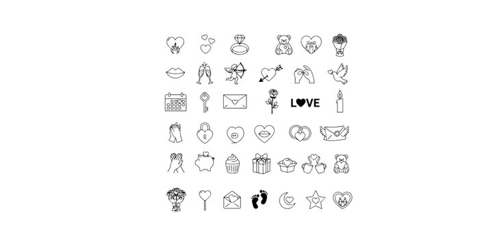 A set of 25 black and white line art icons arranged in a 5x5 grid.