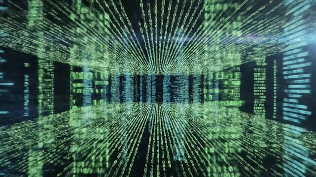 Green digital binary code matrix background.