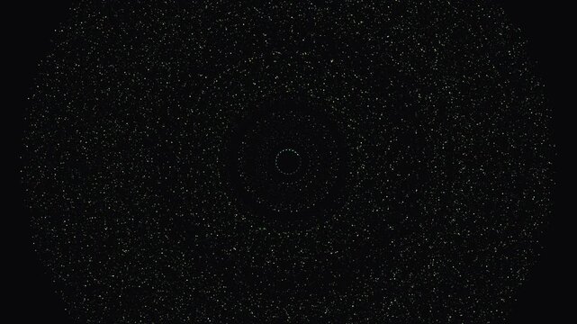 Green particles moving black background creating abstract cosmic dust effect, shimmering light points forming dynamic space animation, ideal for science fiction and technology visuals.