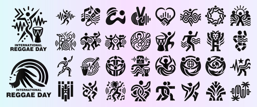 International Reggae Day Music and Culture Icon Set