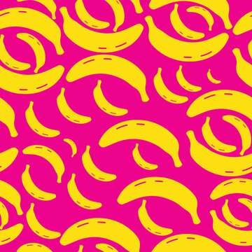 Abstract Seamless Banana Pattern with Colorful Circles and Banana Vector Design for Wallpaper and Textile Print