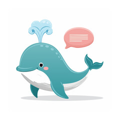 Obraz premium Cute cartoon whale with water spout and speech bubble