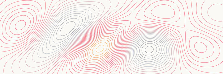 Abstract topographic line banner featuring colorful contour curves, representing geographic elevation and elegant mathematical visualization © Arina