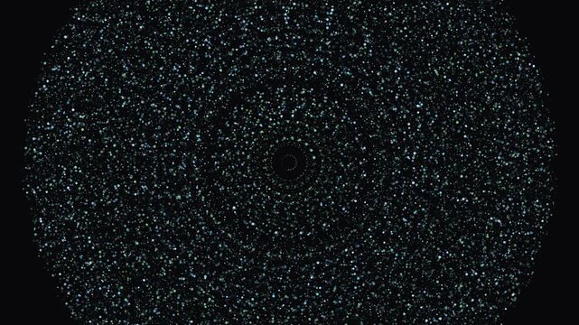 Cosmic dust particles swirling abstract background animation with glowing blue and green dots creating a mesmerizing, dynamic, and ethereal visual effect for science and technology projects.