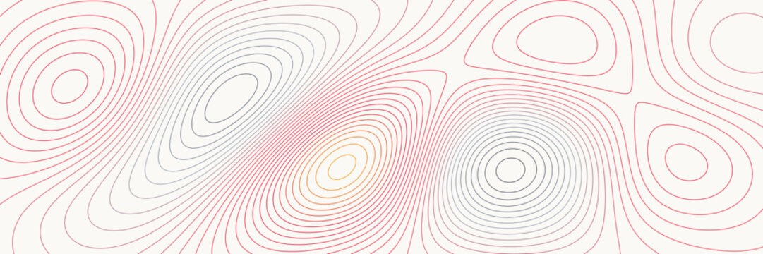 Abstract topographic line banner featuring colorful contour curves, representing geographic elevation and elegant mathematical visualization