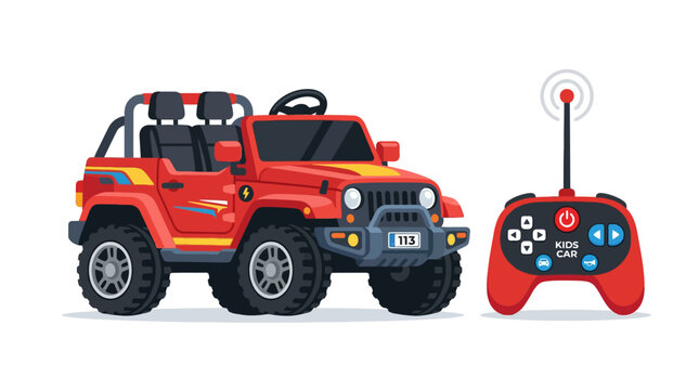 Red kids remote control car with controller, toy vehicle, outdoor fun, children's adventure
