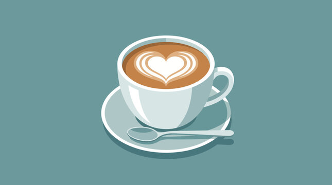 Latte Art Heart Pattern in White Ceramic Cup
