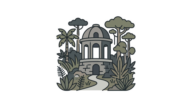 Ancient temple ruins nestled in a tropical jungle.