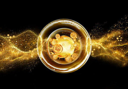 gold bubble and molecule background for cosmetics product