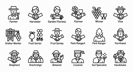 Obraz premium Collection of Farmer and Gardener Icons.