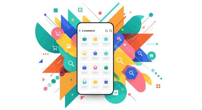 Mobile app icons, colorful smartphone interface elements, vibrant technology graphics, modern UI design