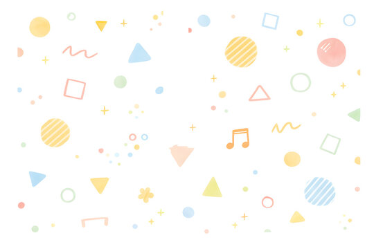 Cute colorful hand drawn geometric doodles pattern with circles, triangles, squares and music notes isolated on a transparent background. generated by AI.