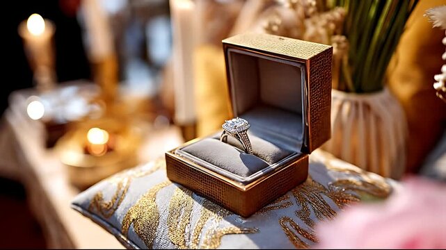 Engagement Ring in Wooden Box.