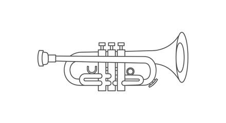 Obraz premium Simple line art drawing of a classical trumpet musical instrument.