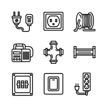 Collection of electrical and industrial icons.