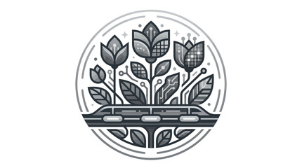 Circular monoline illustration of tulips and high-speed rail tracks. © AAS