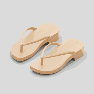 Pair of traditional wooden geta sandals with light wood texture
