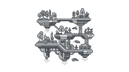 Obraz premium Floating city platforms icon with futuristic architecture.
