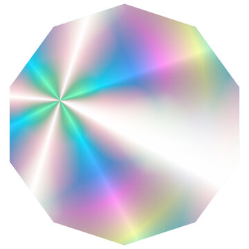 Holographic decagon with iridescent gradient isolated on white