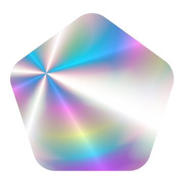 Holographic iridescent rounded pentagon vector icon isolated on white