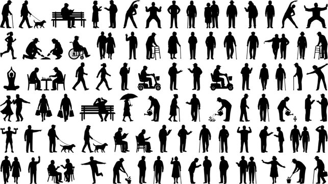 Diverse Senior Citizens Engaged in Various Daily Activities and Hobbies
