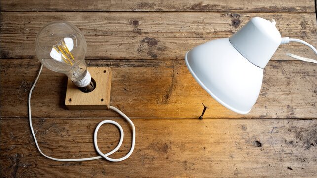 electromagnet. A simple circuit on a wooden table, a nail jumps towards a wire coil. symbolizing technological progress and responsible innovation.