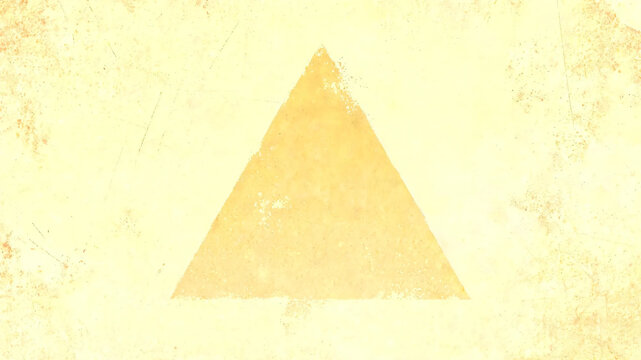 Yellow triangle painted on a white background, geometric shape with hand-drawn texture