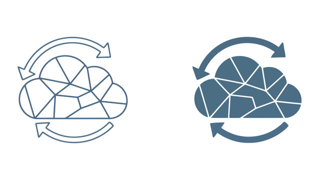 Abstract cloud data synchronization icon featuring geometric low poly style with cyclical arrows vector illustration for cloud computing and network updates isolated on white background