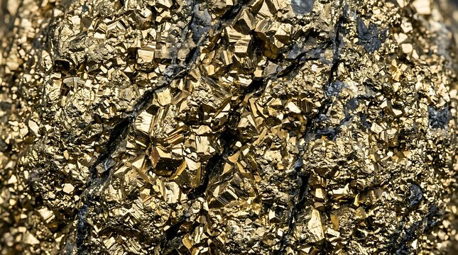 Close up of metallic pyrite crystals