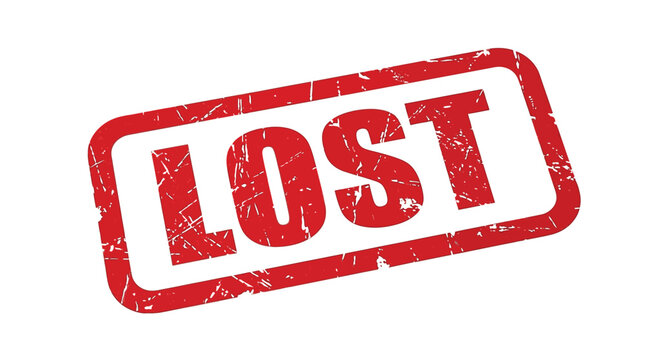 Lost stamp mark features red ink text with a distressed rectangular border intended for identifying missing items or legal documents.