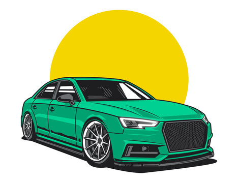 Modern Performance Car Vector Illustration Graphic Highlighting Sleek Stance Graphic