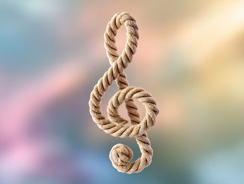 Thick rope coiled into a treble clef symbol, suspended